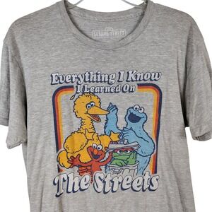 Sesame Street Everything I Know I Learned On The Streets Graphic T-Shirt Gray MD